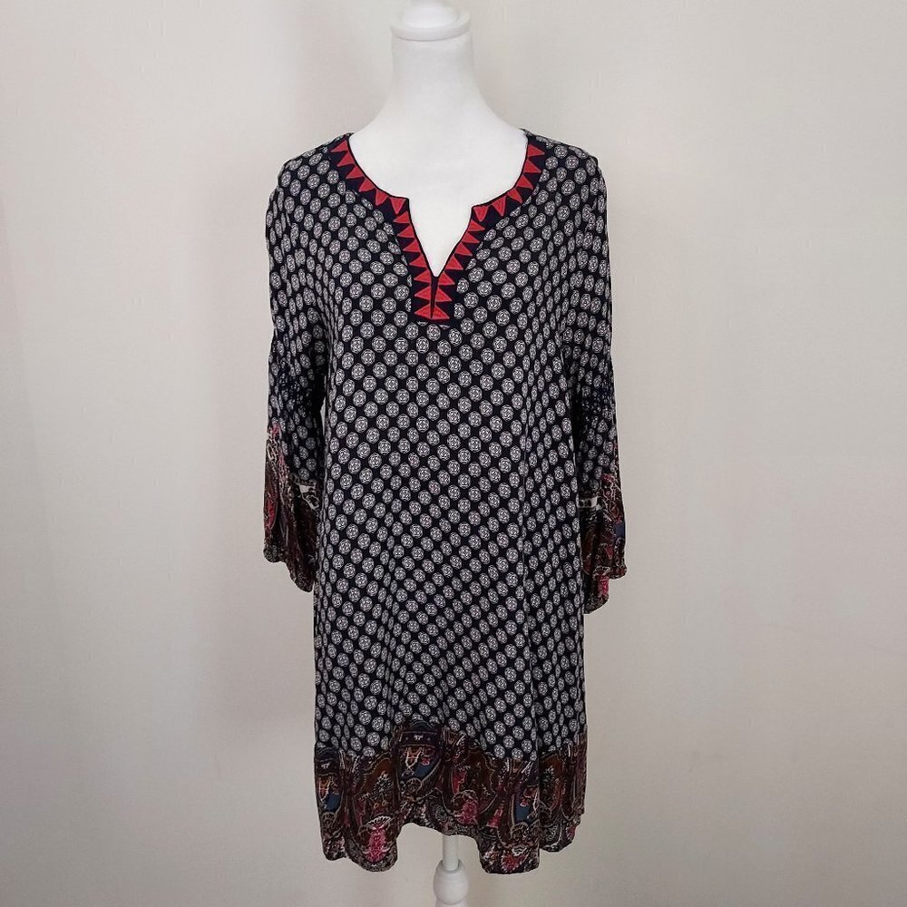 Umgee Hi Low Navy Boho Print Tunic Dress
